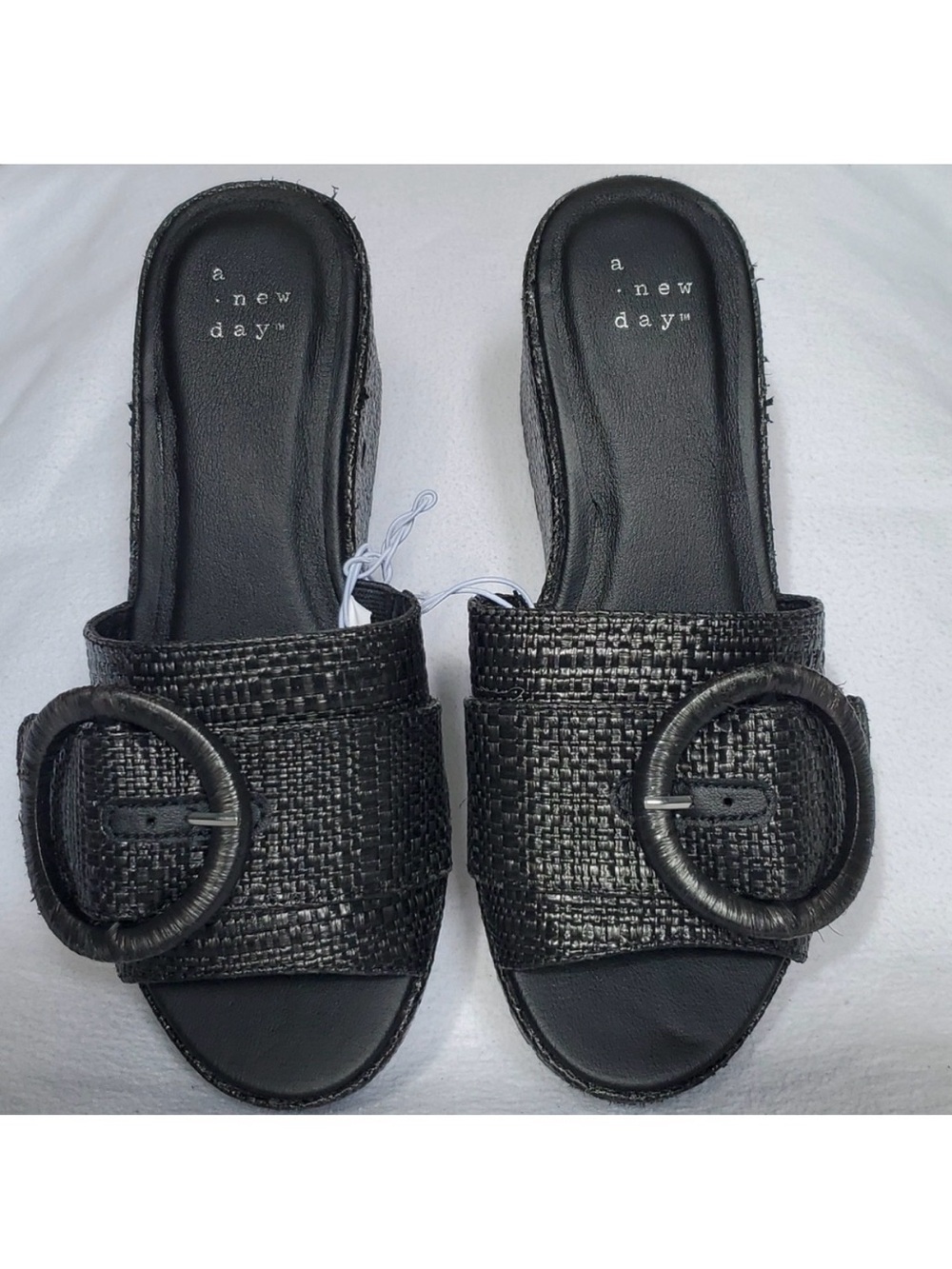 a new day Black Woven platform wedge with Round Buckle